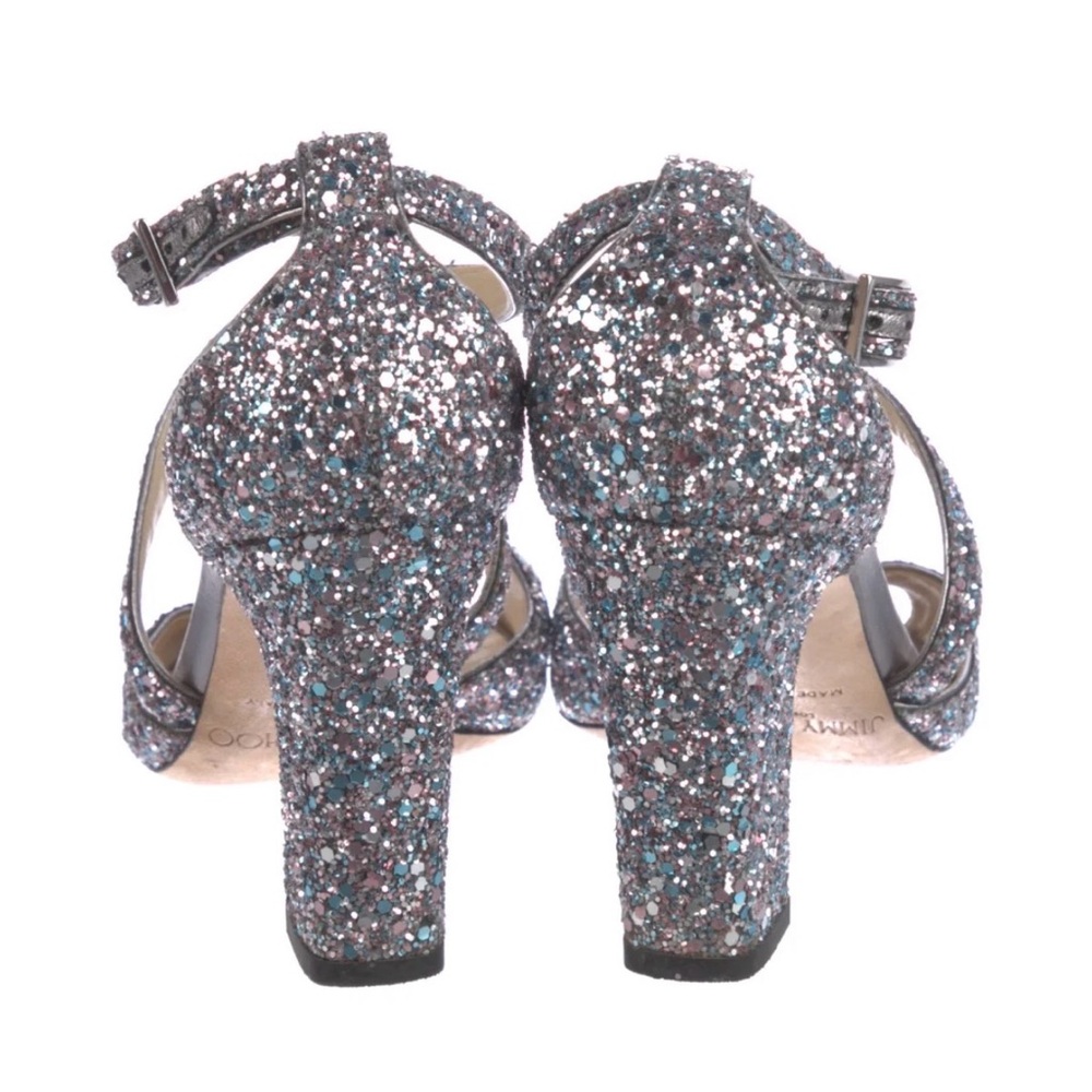 Jimmy Choo Glitter Block Heel Sandals - Silver Sz 36 - Picture 4 of 5